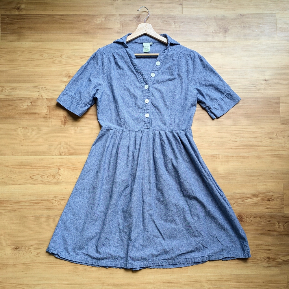 Shabby Apple Chambray Blue Denim Midi Dress with Button Detail